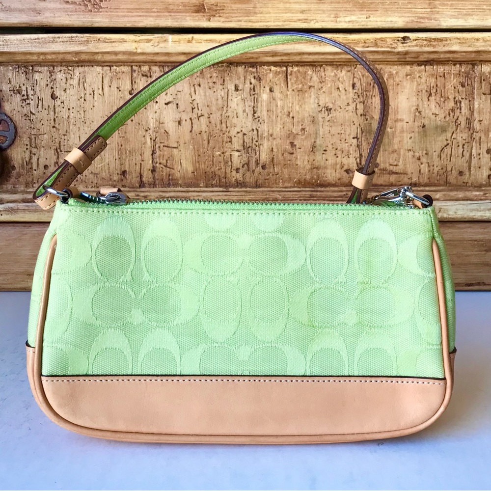 Vintage Coach Y2K Demi Baguette Bag (H04J-6094) Lime Green Canvas/Brown leather